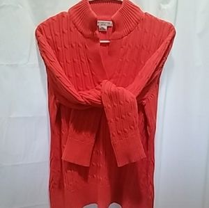 Liz Claiborne Cable Knit Sweater 100% Cotton  Long Sleeve Orange Sweater